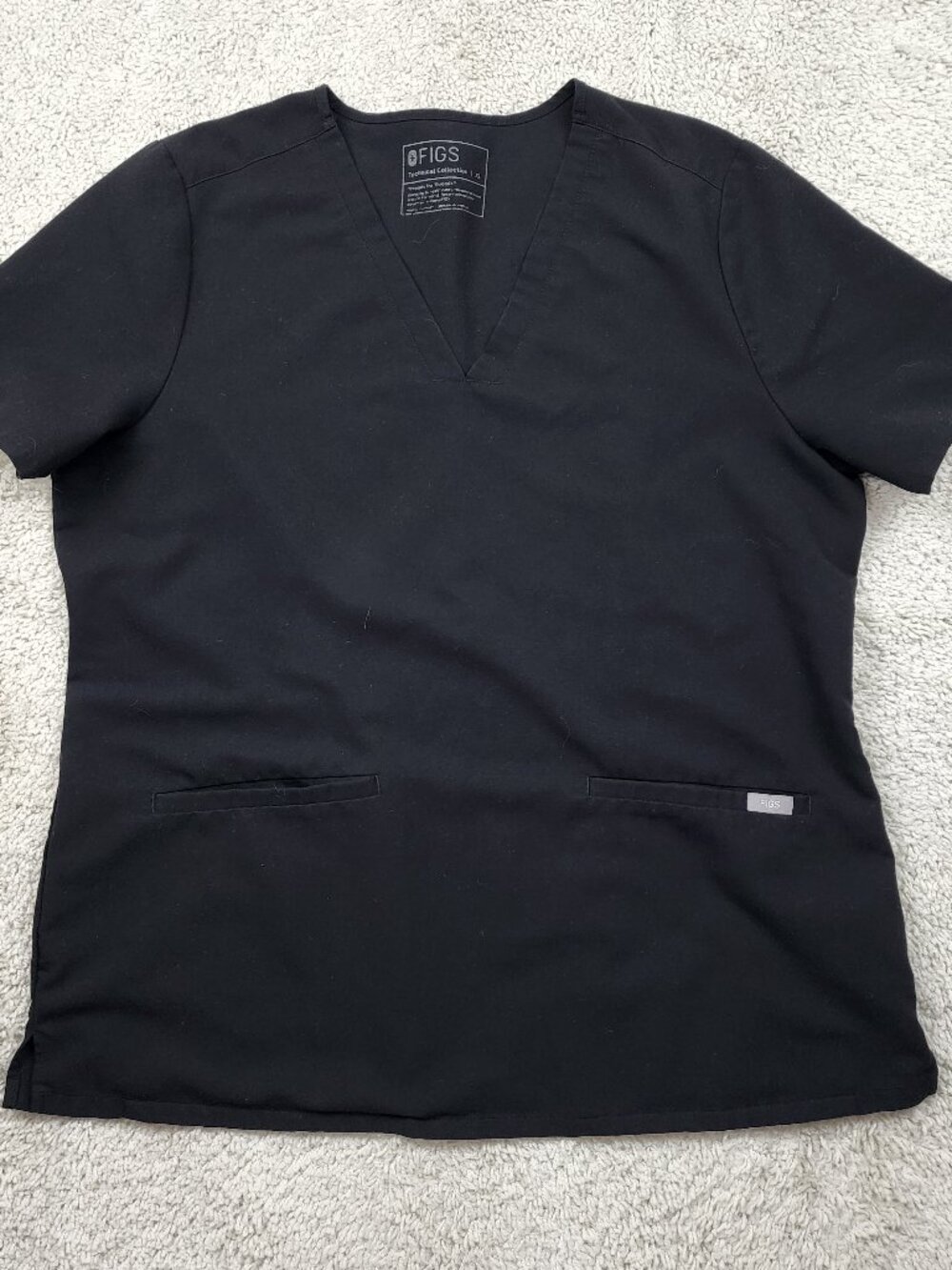 FIGS Hospital Nursing Scrub Top Black Womens Size Large STretch Pockets USA